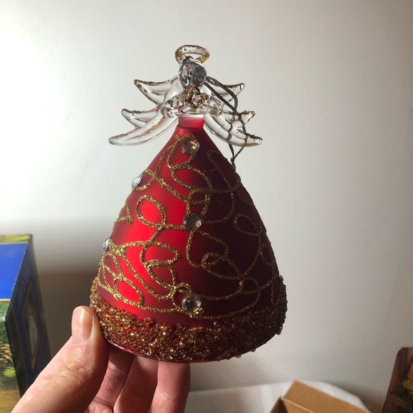 Glass ANGELS Christmas tree ornaments. Costco. 2 red. One gold. One silver. 4.5” - Picture 3 of 7